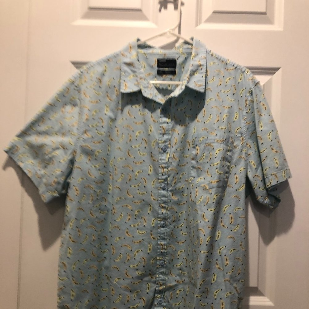 Public Opinion Short Sleeve Regular Fit Shirt - XXL - Blue/Banana Pattern